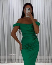 Load image into Gallery viewer, Mermaid Green Satin Ruched Dress
