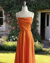 Load image into Gallery viewer, Simple Spaghetti Straps Cowl Neck Satin Dress