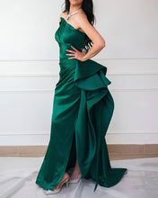 Load image into Gallery viewer, Green Satin Ruffles Gown