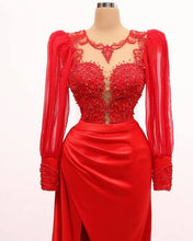 Load image into Gallery viewer, Long Sleeve Mermaid Applqiue Dress With Slit