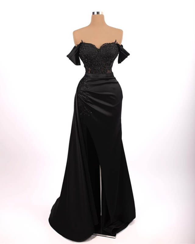 satin lace split dress Nasty Gal Women's Satin Floral Cutwork Lace Split Leg Maxi Dress in Black