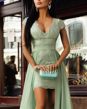 Load image into Gallery viewer, Short Lace Sheath V-neck Dress With Chiffon Skirt
