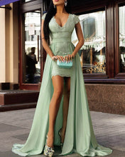 Load image into Gallery viewer, Short Lace Sheath V-neck Dress With Chiffon Skirt