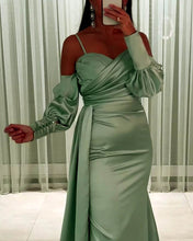 Load image into Gallery viewer, Mermaid Cold Sleeve Satin Dress