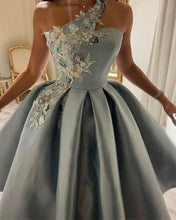 Load image into Gallery viewer, One Strap Ball Gown Midi Satin Dress Lace Embroidery