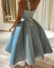 Load image into Gallery viewer, One Strap Ball Gown Midi Satin Dress Lace Embroidery