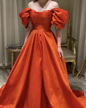 Load image into Gallery viewer, Off Shoulder Ruched Satin Ball Gown