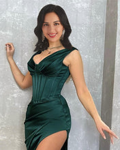 Load image into Gallery viewer, Mermaid V Neck Satin Split Gown