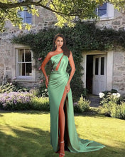 Load image into Gallery viewer, Mermaid One Shoulder Satin Slit Gown
