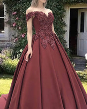 Load image into Gallery viewer, Ball Gown Satin Off The Shoulder Embroidery Dress