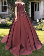 Load image into Gallery viewer, Ball Gown Satin Off The Shoulder Embroidery Dress