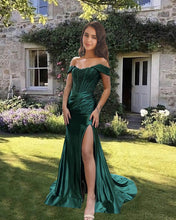 Load image into Gallery viewer, Lace Corset Top Mermaid Split Satin Dress