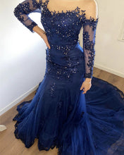 Load image into Gallery viewer, Long Sleeves Mermaid Dress Navy Blue
