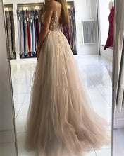 Load image into Gallery viewer, Tulle V Neck Split Dresses Embroidery Beaded