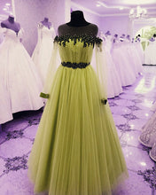Load image into Gallery viewer, Sage Green Prom Dresses Long Sleeves