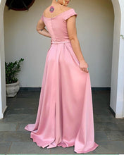 Load image into Gallery viewer, Sexy High Slit Prom Dresses Satin Off The Shoulder