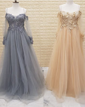 Load image into Gallery viewer, Tulle Formal Dresses Lace Appliques Cold Shoulder