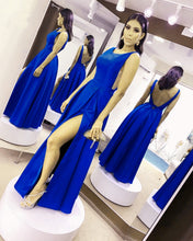 Load image into Gallery viewer, Simple Prom Dresses Satin Split Scoop Neck