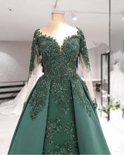 Load image into Gallery viewer, Long Sleeves Mermaid Prom Dresses Sweep Train Lace Beaded