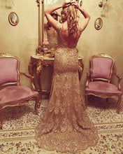 Load image into Gallery viewer, Lace Mermaid Prom Dresses V Neck Open Back Leg Slit