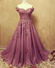 Load image into Gallery viewer, A-line /Princess Prom Dresses Tulle Off The Shoulder Lace Embroidery-alinanova