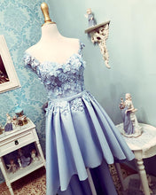 Load image into Gallery viewer, High Low Prom Dresses Lace Flowers Spaghetti Straps