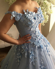 Load image into Gallery viewer, Elegant Pleated Tulle Sweetheart Prom Dresses 3D Flowers Embroidery