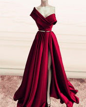 Load image into Gallery viewer, Sexy Long Satin Split Formal Dresses One Shoulder