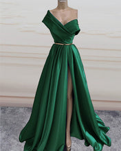 Load image into Gallery viewer, Sexy Long Satin Split Formal Dresses One Shoulder