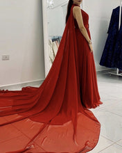 Load image into Gallery viewer, Long Chiffon Halter Prom Evening Dresses With Cape