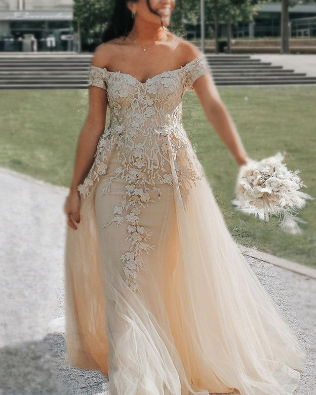 Tulle Mermaid Off The Shoulder Dresses Lace Embroidery Tulle Mermaid Off The Shoulder Dresses Lace Embroidery