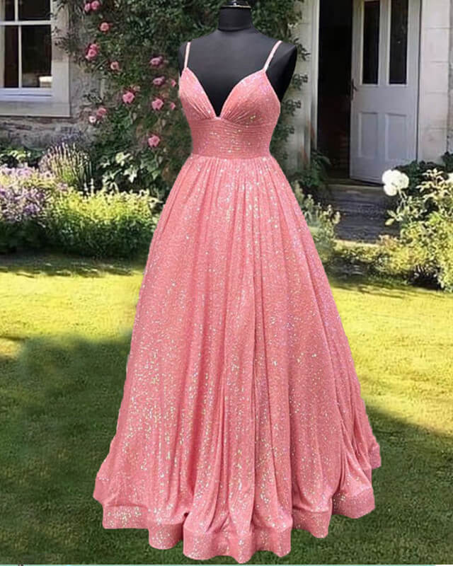 Ball Gown V Neck Sequin Prom Dresses Spaghetti Straps alinanova Ball Gown V Neck Sequin Prom Dresses Spaghetti Straps alinanova