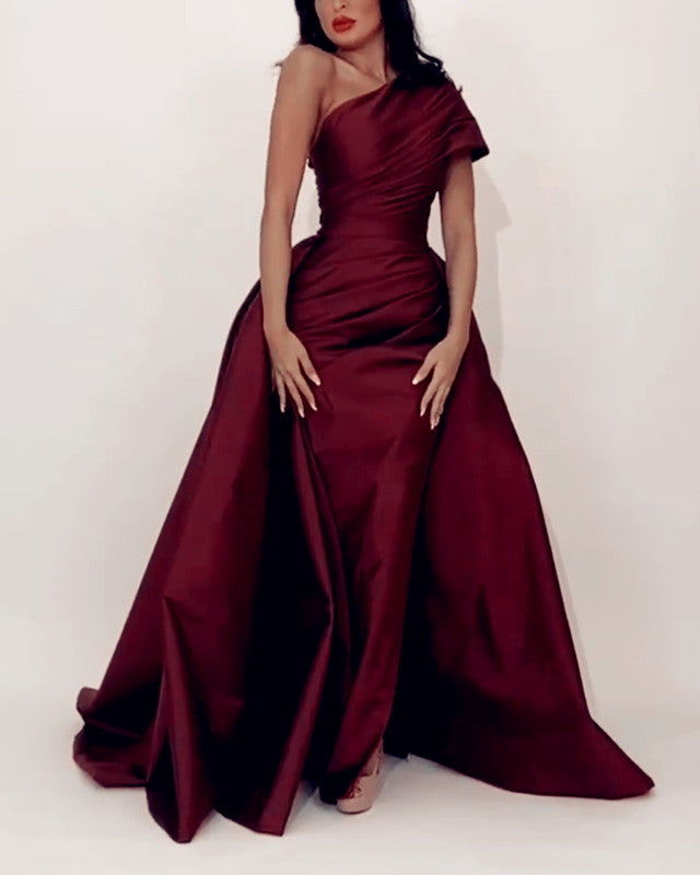 strapless open back dress Taffeta One-Shoulder Princess Dress Black / FR 52