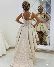 Load image into Gallery viewer, High Low Prom Dresses 3D Flowers Sweetheart Spaghetti Straps