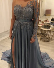Load image into Gallery viewer, Long Chiffon Split Prom Dresses One Shoulder Lace Embroidery