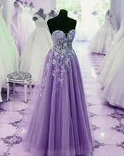 Load image into Gallery viewer, Tulle Sweetheart Prom Long Dresses With 3D Flowers