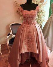 Load image into Gallery viewer, High Low Prom Dresses Lace Embroidery Satin Gowns