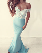 Load image into Gallery viewer, Mermaid Ivory Lace Appliques Off Shoulder Dress

