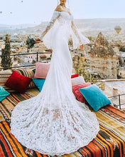 Load image into Gallery viewer, Puffy-Long-Sleeves-Lace-Mermaid-Wedding-Dresses-2019