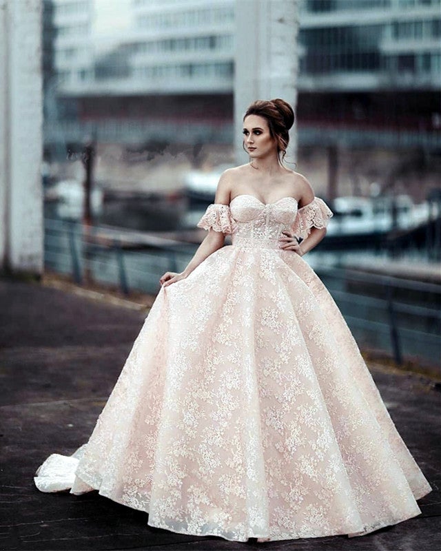 Puffy Sleeves Sweetheart Ball Gowns Lace Quinceanera Dresses