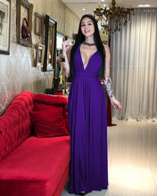 Load image into Gallery viewer, Chiffon Bridesmaid Dresses Plunge Neck Open Back-alinanova