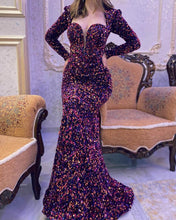 Load image into Gallery viewer, Purple Sequin Prom Dresses Mermaid