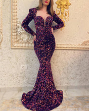 Load image into Gallery viewer, Purple Mermaid Sequin Long Sleeve Prom Dresses