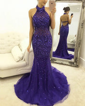Load image into Gallery viewer, Purple Mermaid Prom Dresses Halter