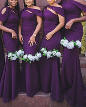 Load image into Gallery viewer, Purple Bridesmaid Dresses One Shoulder
