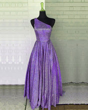 Load image into Gallery viewer, Purple One Shoulder Prom Dress