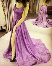 Load image into Gallery viewer, Purple Glitters Prom Dresses Side Split