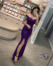 Load image into Gallery viewer, Purple Sequin Mermaid Prom Dresses 2020