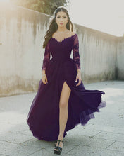 Load image into Gallery viewer, Tulle Formal Dresses Leg Slit Appliques Sleeves-alinanova