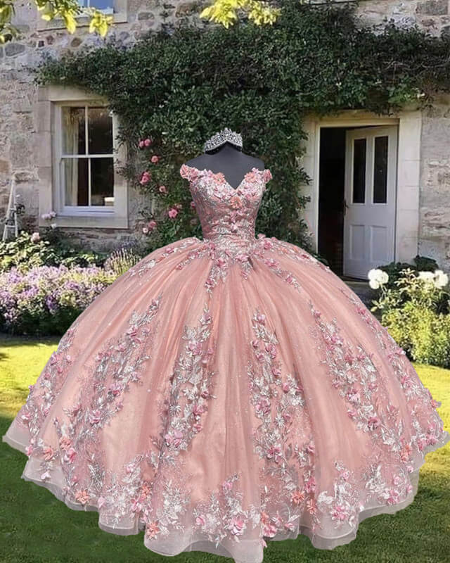 Light Pink Off Shoulder Quinceanera Dresses With 3D Flowers Light Pink Off Shoulder Quinceanera Dresses With 3D Flowers